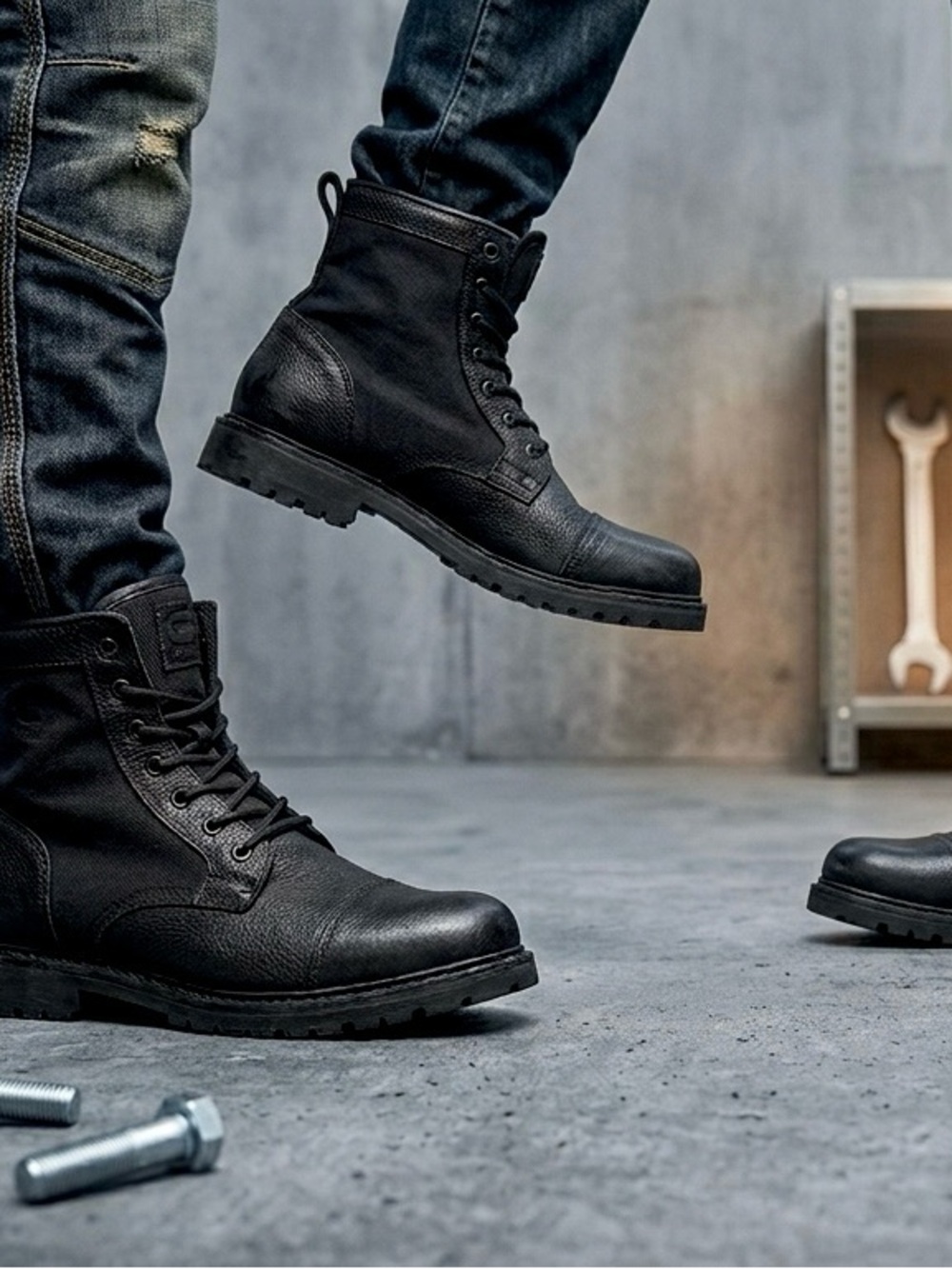 G-Star RAW Black Leather Canvas Combat Boots Mens Size US 8 EUR 41 D02824